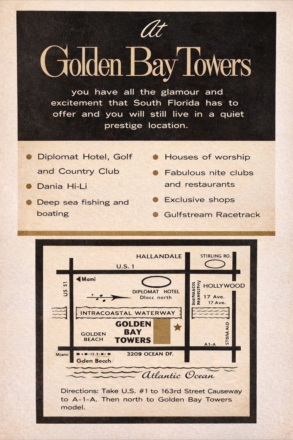 Original brochure showing nearby attractions and location
