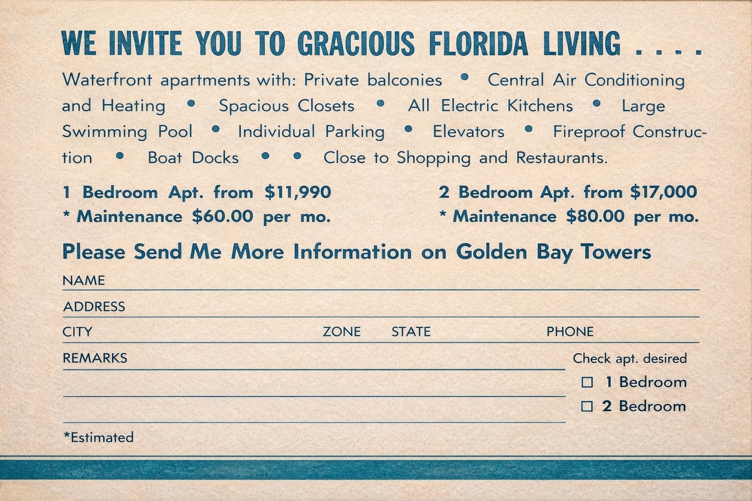 Original pricing and information request card